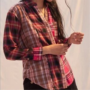 SOLD Anthropologie x Pilcro Patchwork Mixed Plaid Flannel Button Down